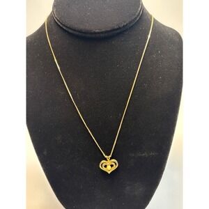Necklace Heart and Faux Pearl Pendant Signed Delicate Gold Tone